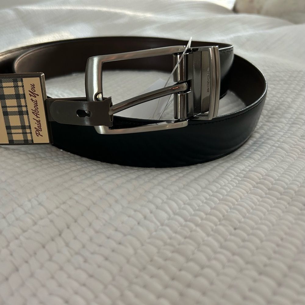 NEW Boconi Reversible Leather Belt in Black Brown Mens Size 38